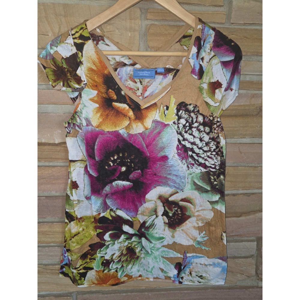 Simply Vera Vera Wang Floral V-Neck Top Strappy Back Multi-Color XS